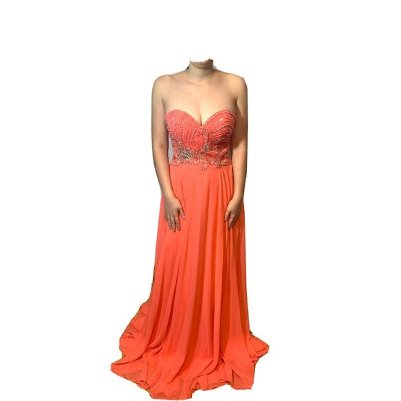 NWT Pink Coral Dress Size 2 Long Sleeveless Prom Formal Rhinestones Beautiful - Picture 2 of 6